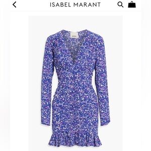Isabel Marant Lara Blue Floral Long-Sleeve V-Neck Dress